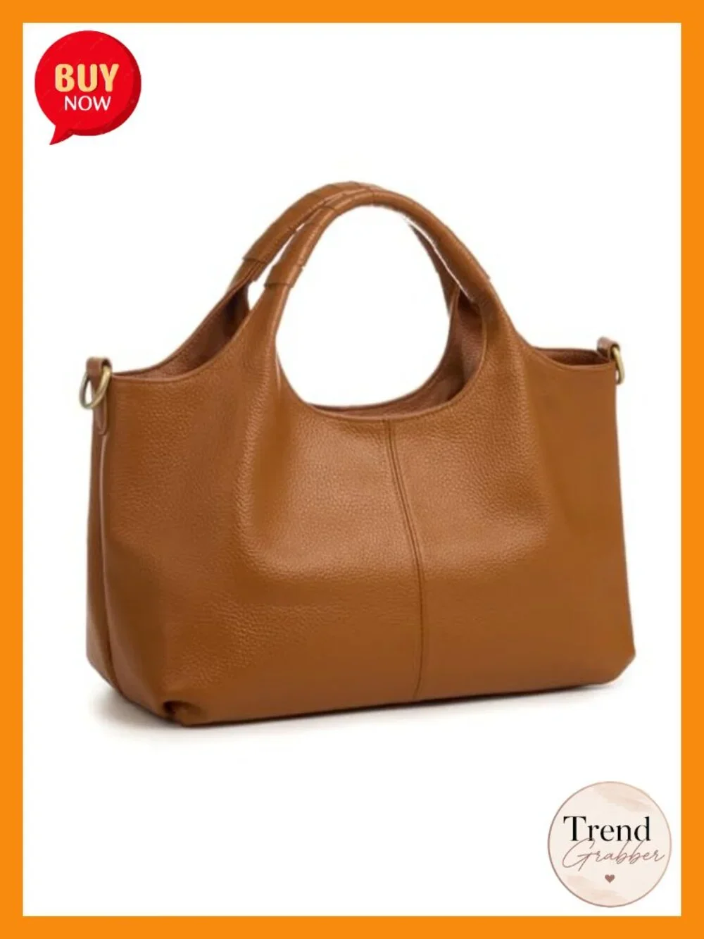Genuine Leather Satchel Handbag with Top Handle, Detachable Strap, Ladies Purse